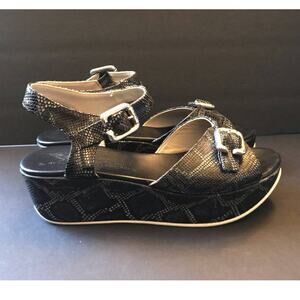 Attilio Giusti Leombruni Black Snake Skin Leather Platform Sandals Size 38.5